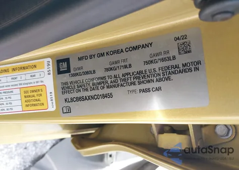 2022 Chevrolet Spark Fwd Ls Automatic from USA, damaged, VIN KL8CB6SAXNC018455